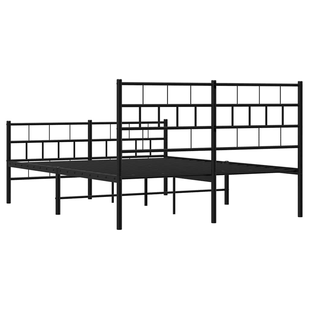 vidaXL Metalowa rama łóżka z wezgłowiem i zanóżkiem, czarna, 135x190cm