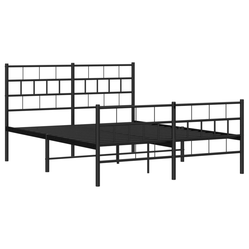 vidaXL Metalowa rama łóżka z wezgłowiem i zanóżkiem, czarna, 140x190cm
