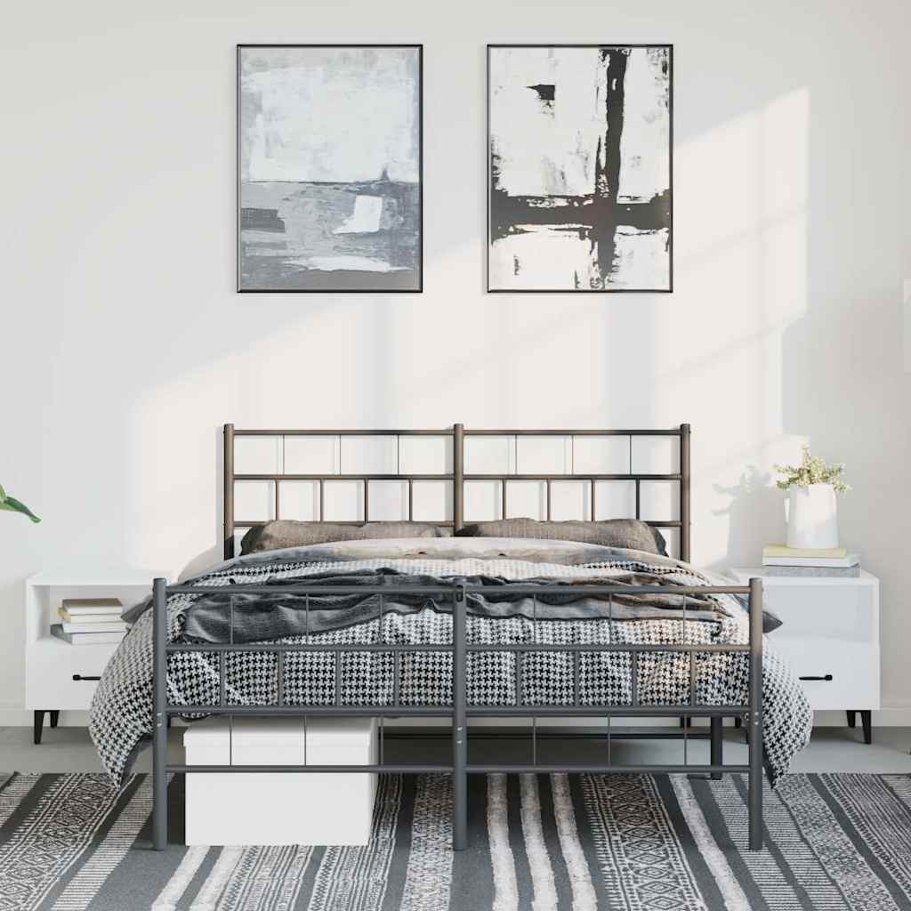 vidaXL Metalowa rama łóżka z wezgłowiem i zanóżkiem, czarna, 150x200cm