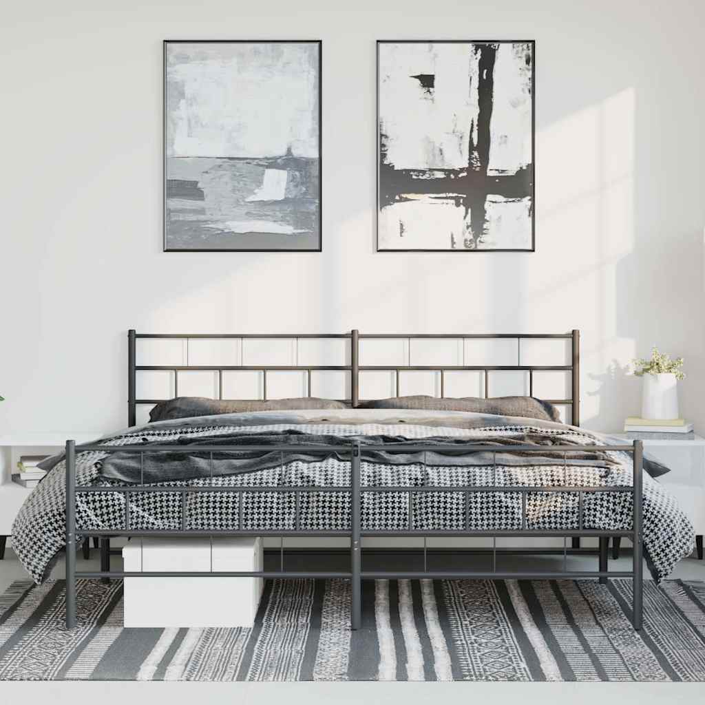 vidaXL Metalowa rama łóżka z wezgłowiem i zanóżkiem, czarna, 183x213cm