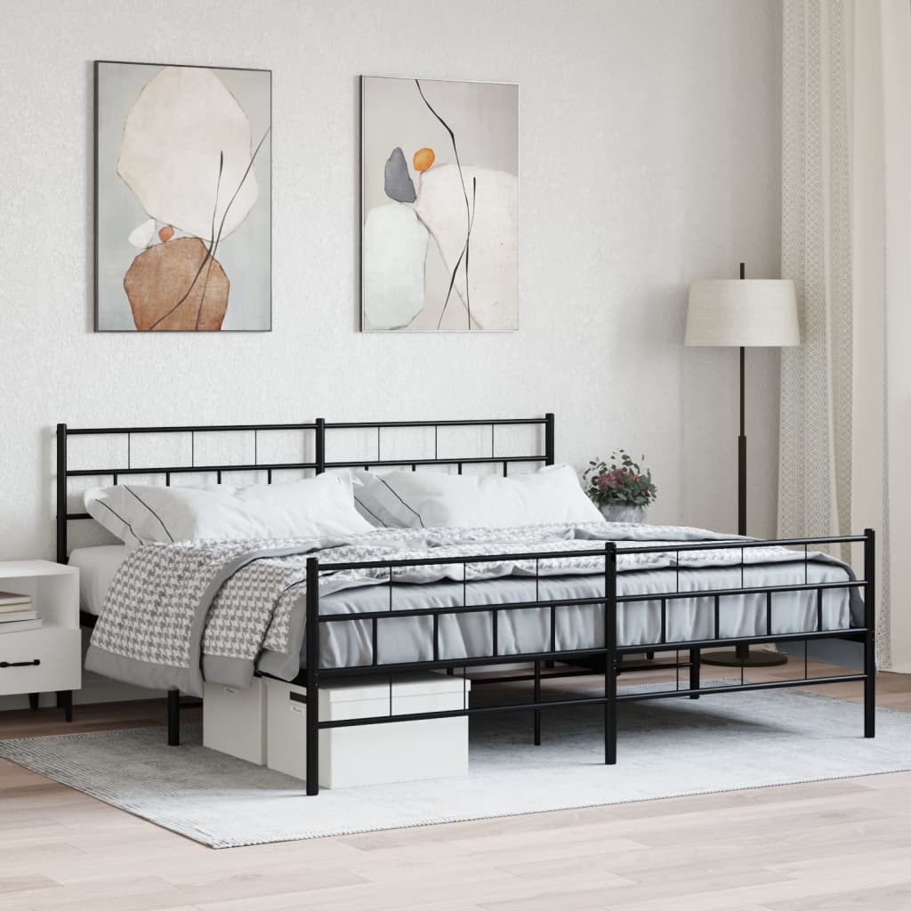 vidaXL Metalowa rama łóżka z wezgłowiem i zanóżkiem, czarna, 200x200cm