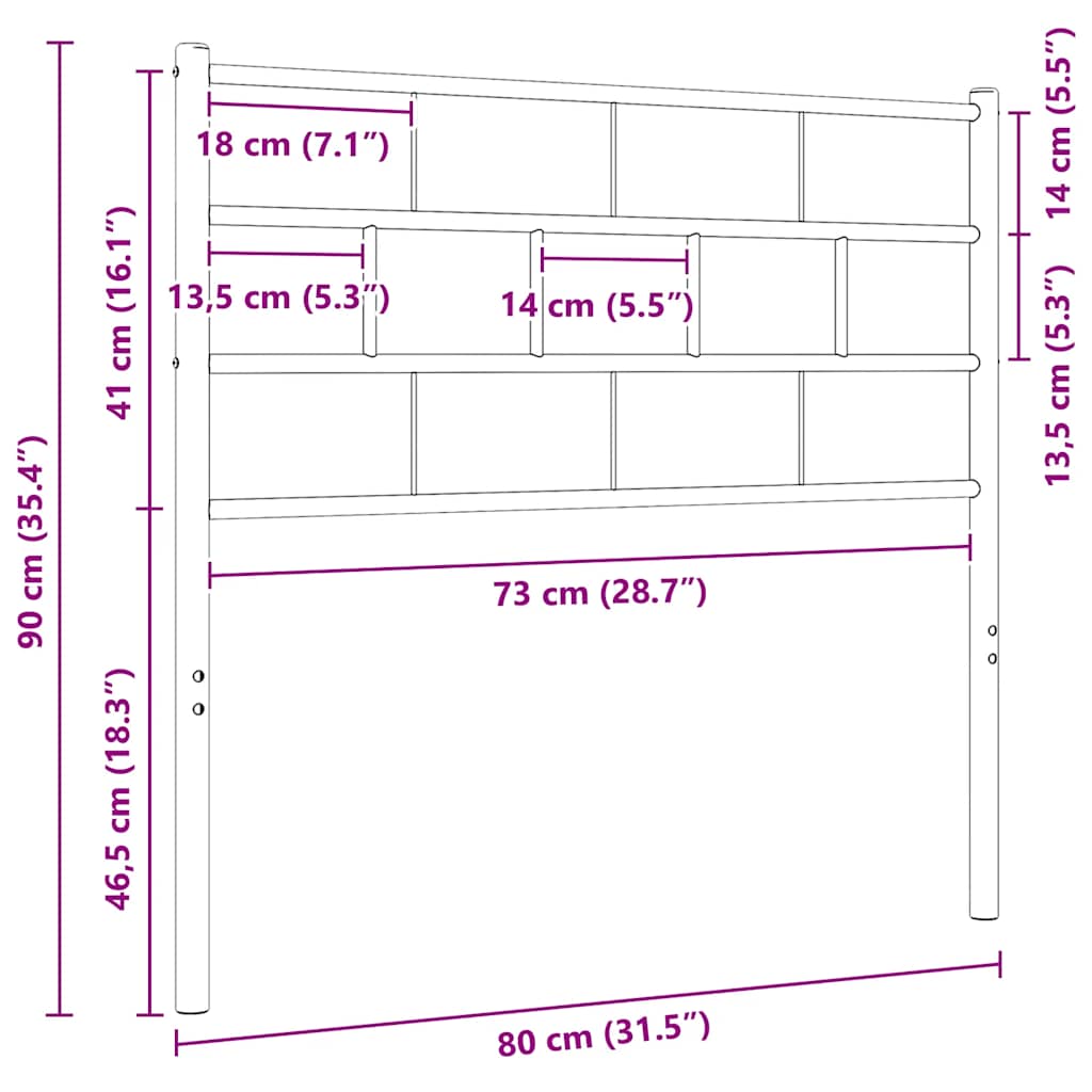 vidaXL Metalowe wymienne wezgłowie, czarne, 75 cm