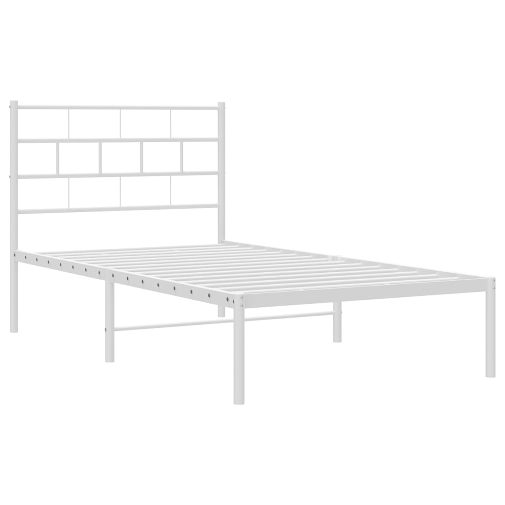 vidaXL Metalowe łóżko z wezgłowiem, bez materaca, białe, 75x190 cm