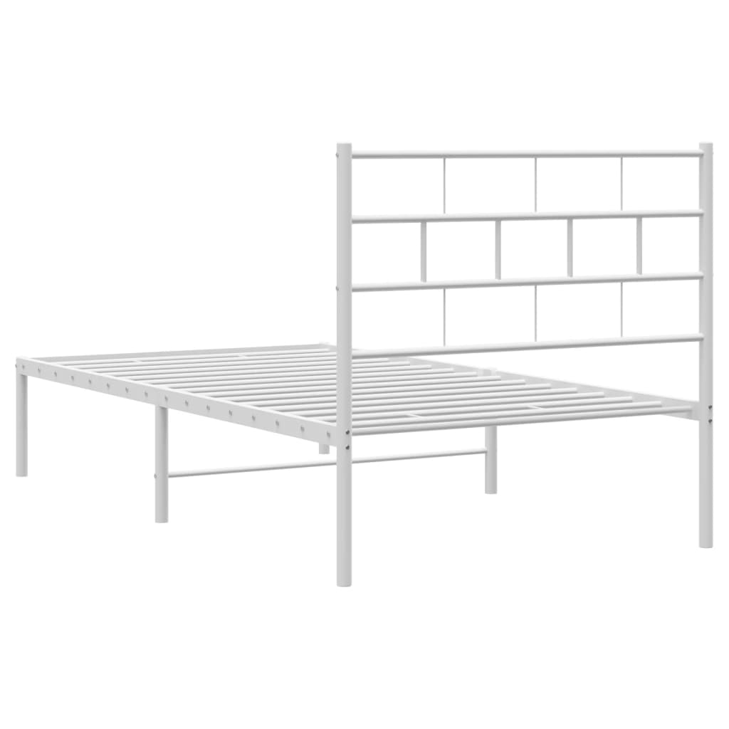 vidaXL Metalowe łóżko z wezgłowiem, bez materaca, białe, 75x190 cm