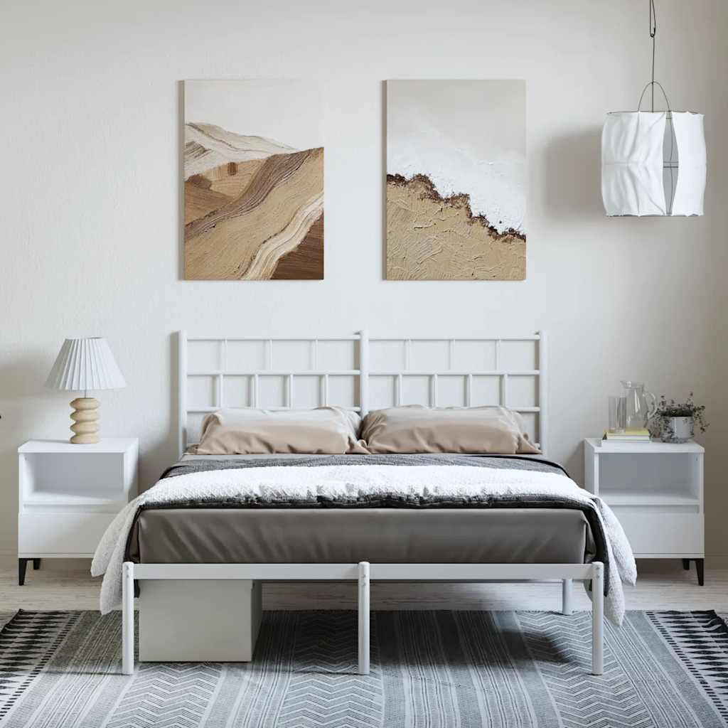 vidaXL Metalowa rama łóżka z wezgłowiem, biała, 150x200 cm