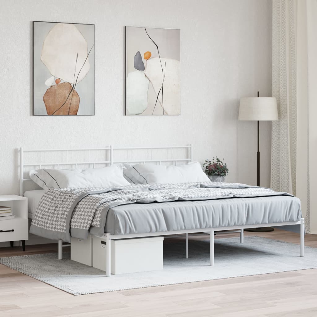 vidaXL Metalowa rama łóżka z wezgłowiem, biała, 180x200 cm