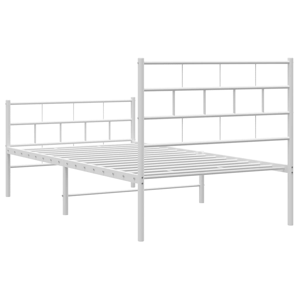 vidaXL Metalowa rama łóżka z wezgłowiem i zanóżkiem, biała, 100x190 cm