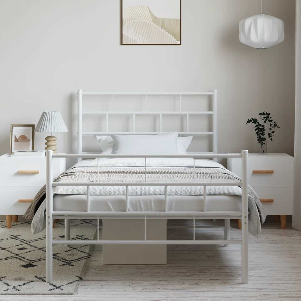 vidaXL Metalowa rama łóżka z wezgłowiem i zanóżkiem, biała, 100x200 cm