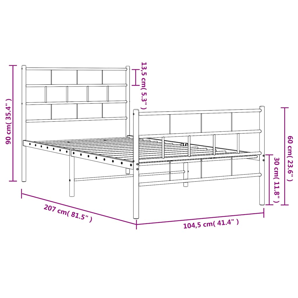 vidaXL Metalowa rama łóżka z wezgłowiem i zanóżkiem, biała, 100x200 cm
