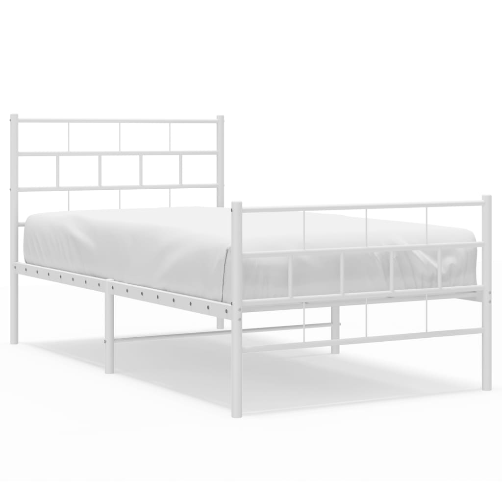 vidaXL Metalowa rama łóżka z wezgłowiem i zanóżkiem, biała, 107x203 cm