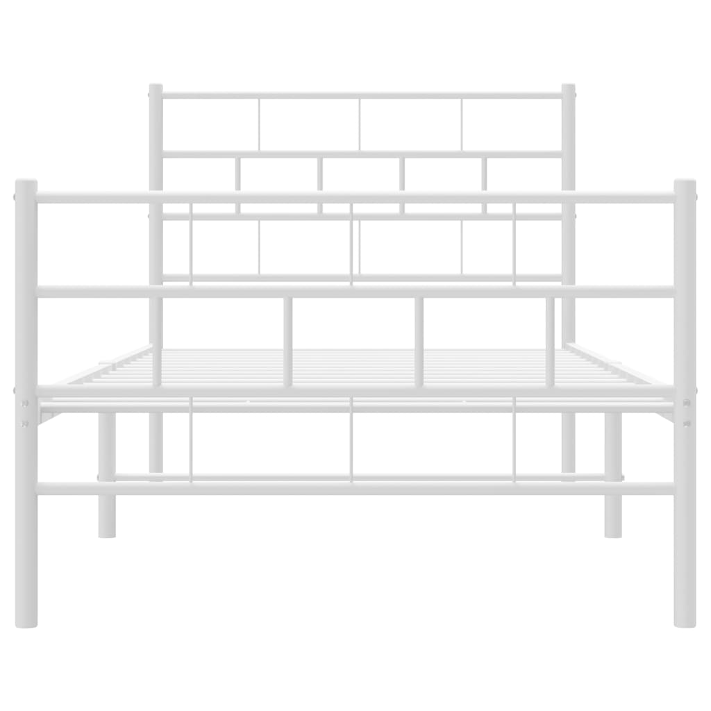 vidaXL Metalowa rama łóżka z wezgłowiem i zanóżkiem, biała, 107x203 cm