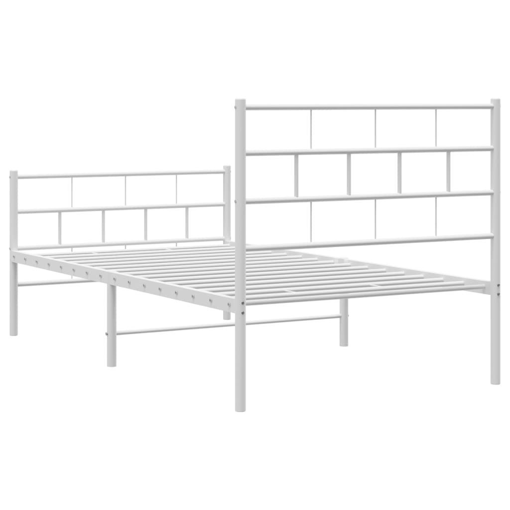 vidaXL Metalowa rama łóżka z wezgłowiem i zanóżkiem, biała, 107x203 cm