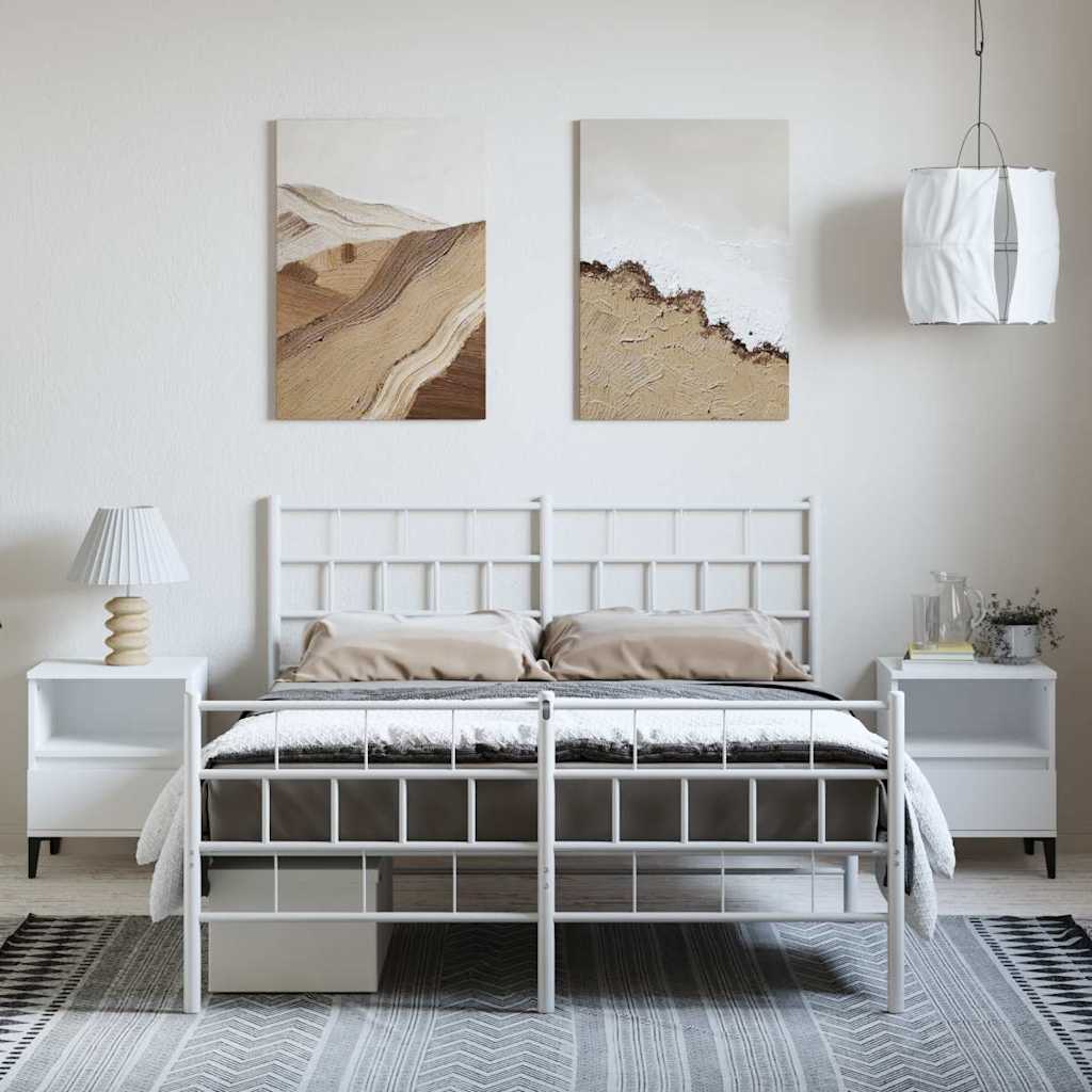 vidaXL Metalowa rama łóżka z wezgłowiem i zanóżkiem, biała, 135x190 cm