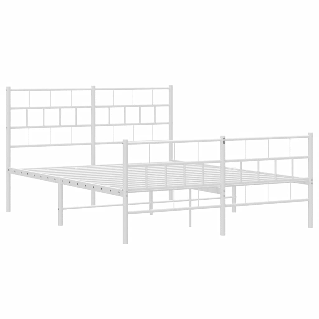 vidaXL Metalowa rama łóżka z wezgłowiem i zanóżkiem, biała, 135x190 cm