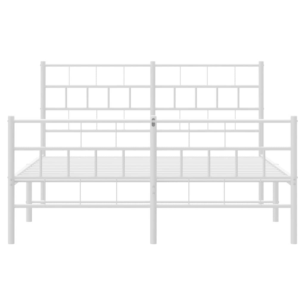 vidaXL Metalowa rama łóżka z wezgłowiem i zanóżkiem, biała, 135x190 cm