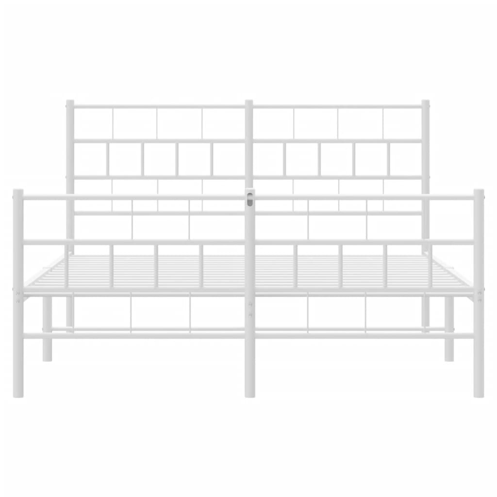vidaXL Metalowa rama łóżka z wezgłowiem i zanóżkiem, biała, 140x190 cm