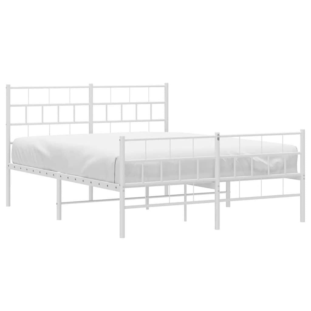 vidaXL Metalowa rama łóżka z wezgłowiem i zanóżkiem, biała, 150x200 cm