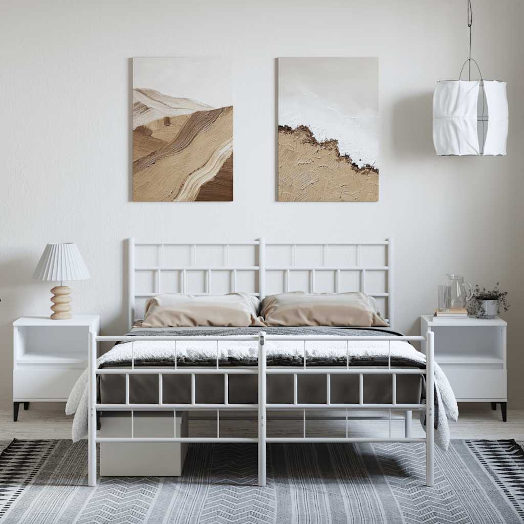 vidaXL Metalowa rama łóżka z wezgłowiem i zanóżkiem, biała, 150x200 cm