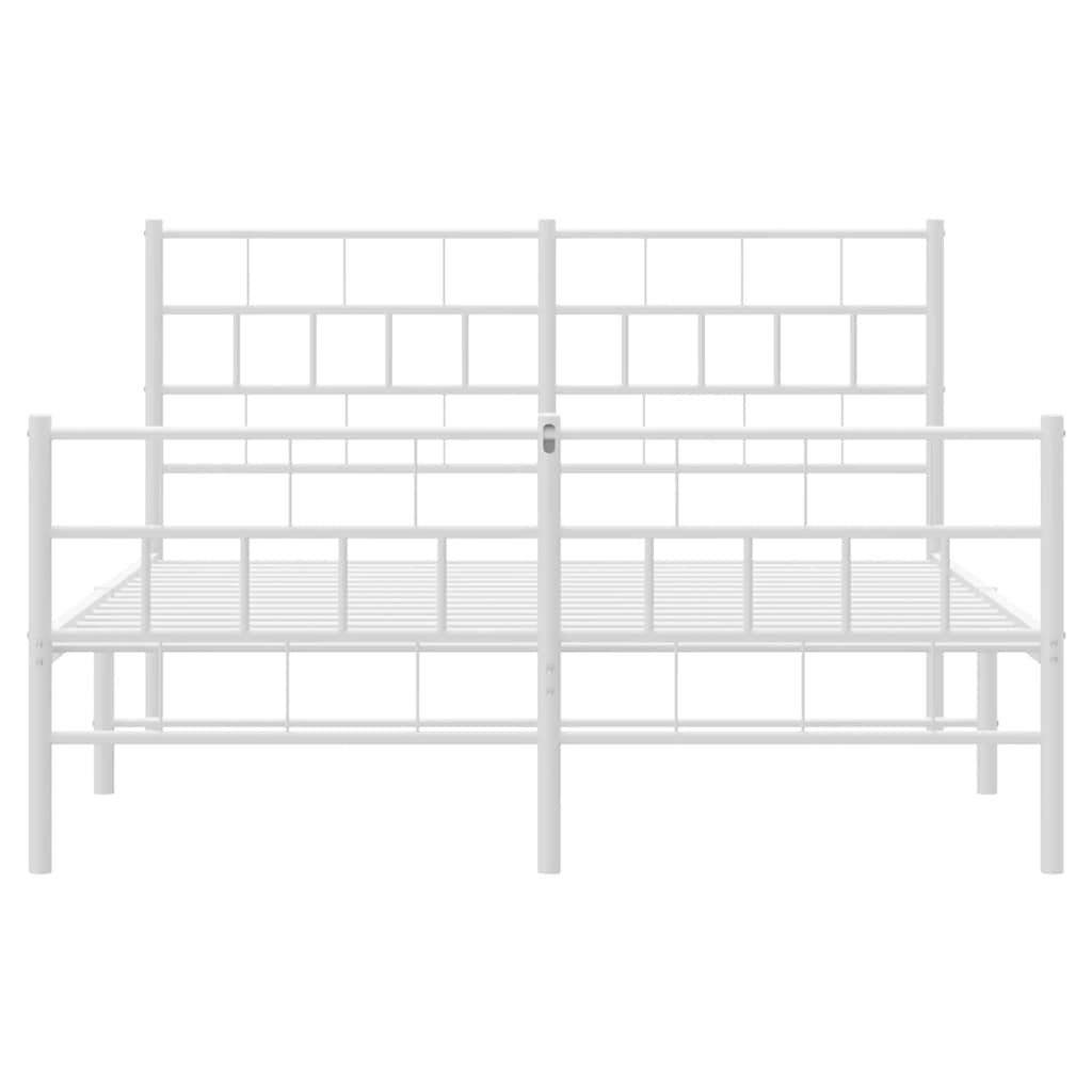 vidaXL Metalowa rama łóżka z wezgłowiem i zanóżkiem, biała, 150x200 cm