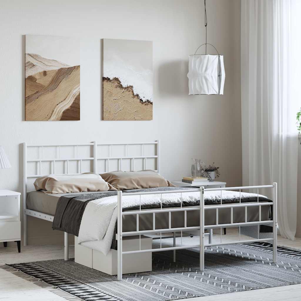 vidaXL Metalowa rama łóżka z wezgłowiem i zanóżkiem, biała, 150x200 cm