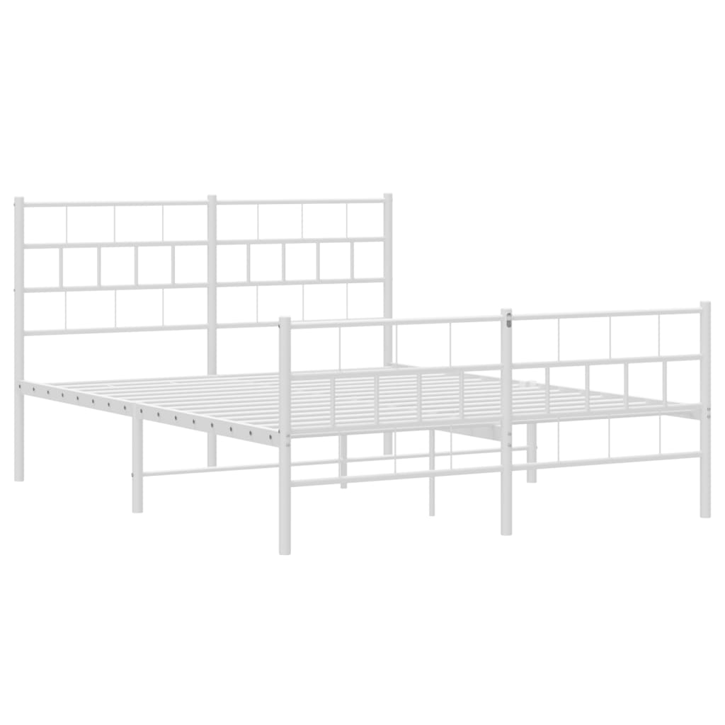 vidaXL Metalowa rama łóżka z wezgłowiem i zanóżkiem, biała, 160x200 cm