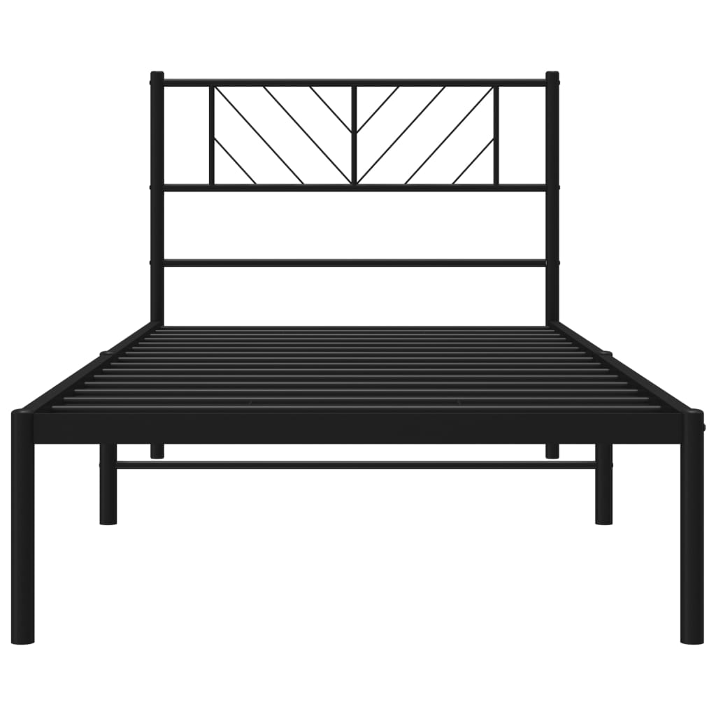 vidaXL Metalowa rama łóżka z wezgłowiem, czarna, 75x190 cm