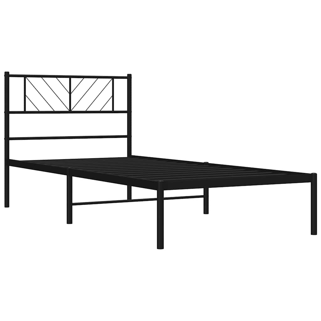 vidaXL Metalowa rama łóżka z wezgłowiem, czarna, 100x190 cm
