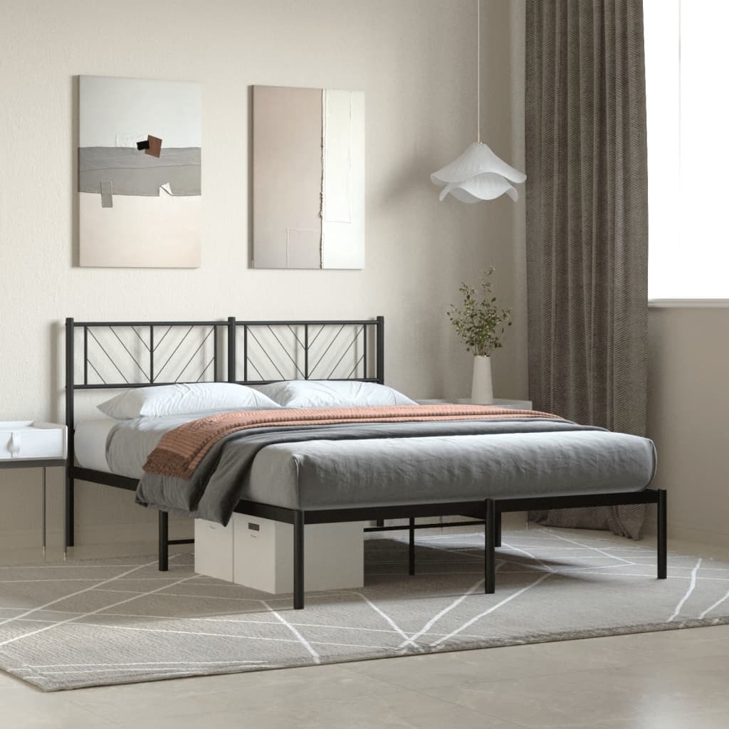 vidaXL Metalowa rama łóżka z wezgłowiem czarna, 140x200 cm