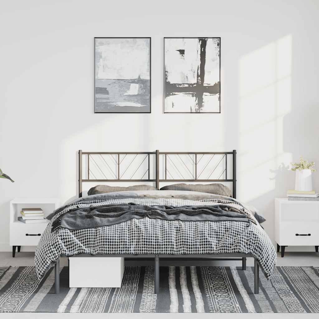 vidaXL Metalowa rama łóżka z wezgłowiem, czarna, 150x200 cm