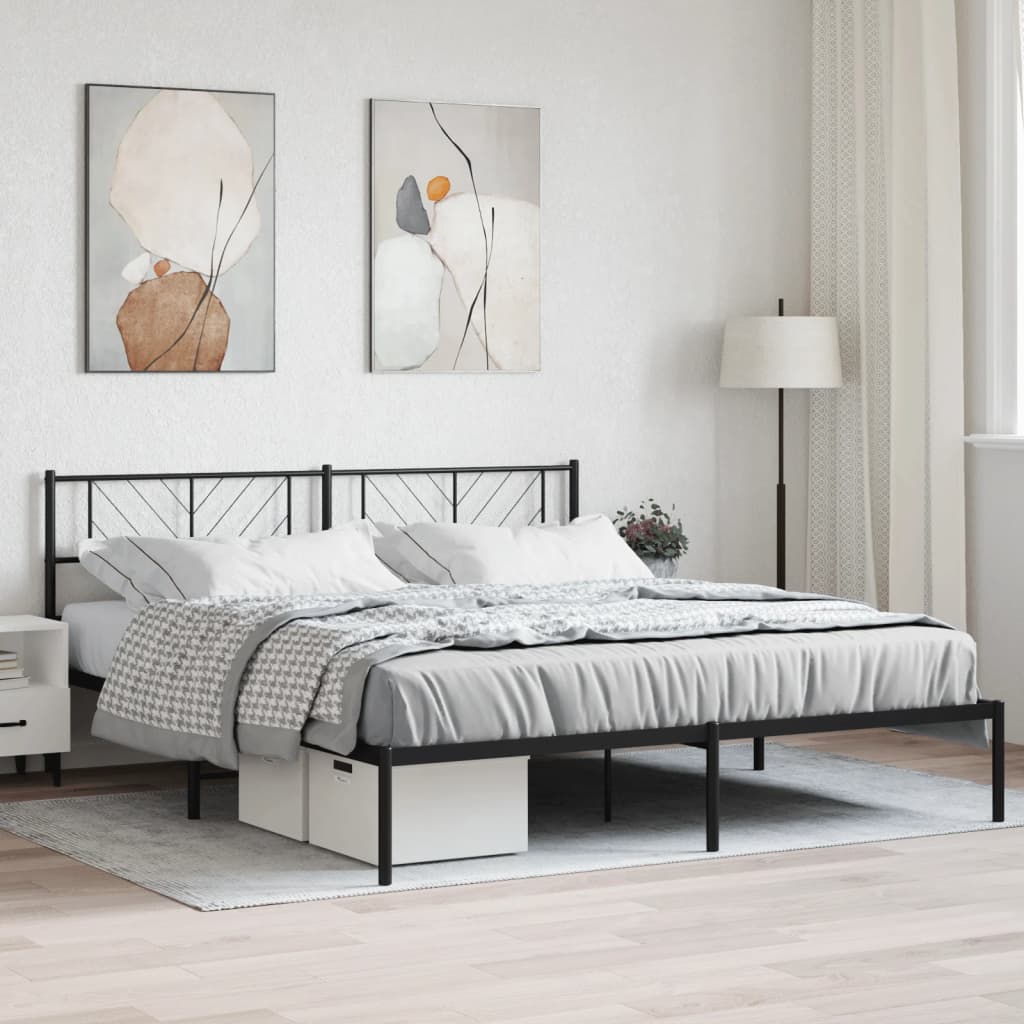 vidaXL Metalowa rama łóżka z wezgłowiem, czarna, 180x200 cm