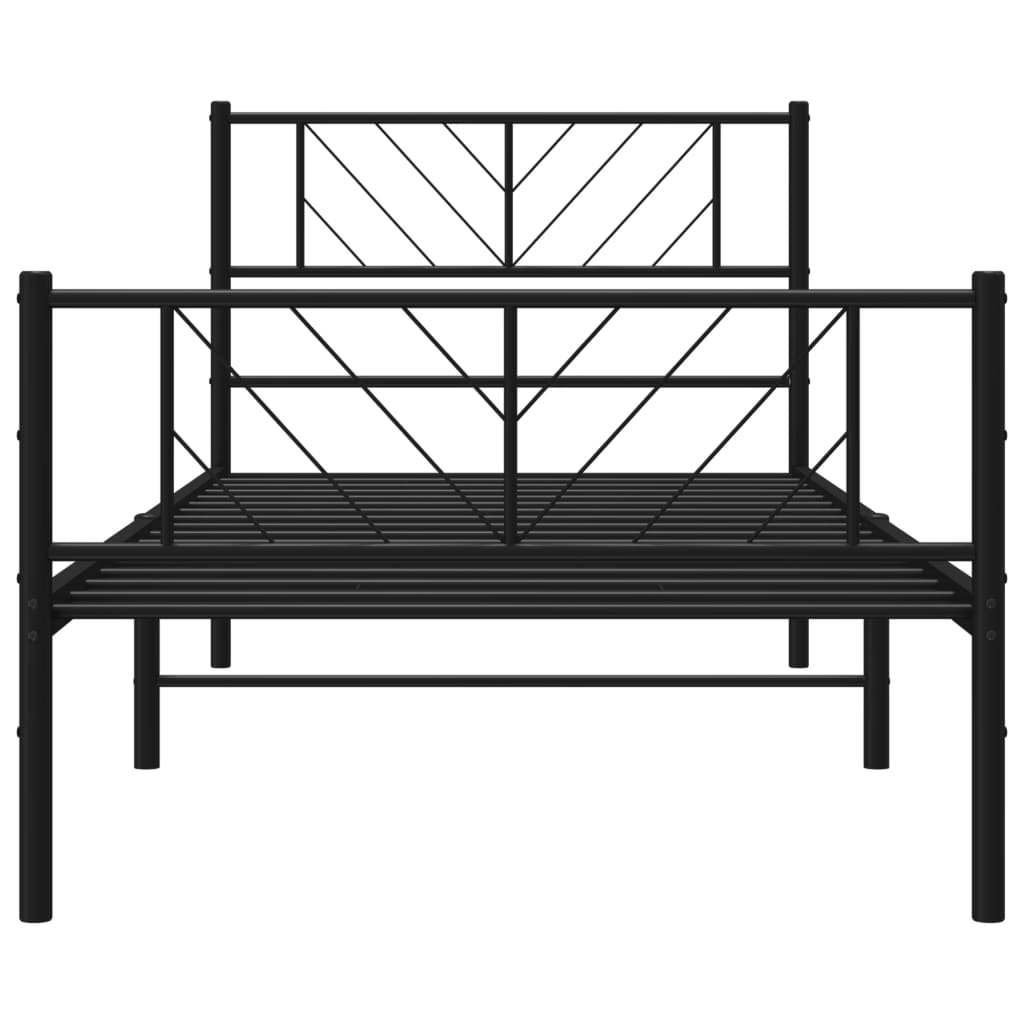 vidaXL Metalowa rama łóżka z wezgłowiem i zanóżkiem, czarna, 75x190 cm