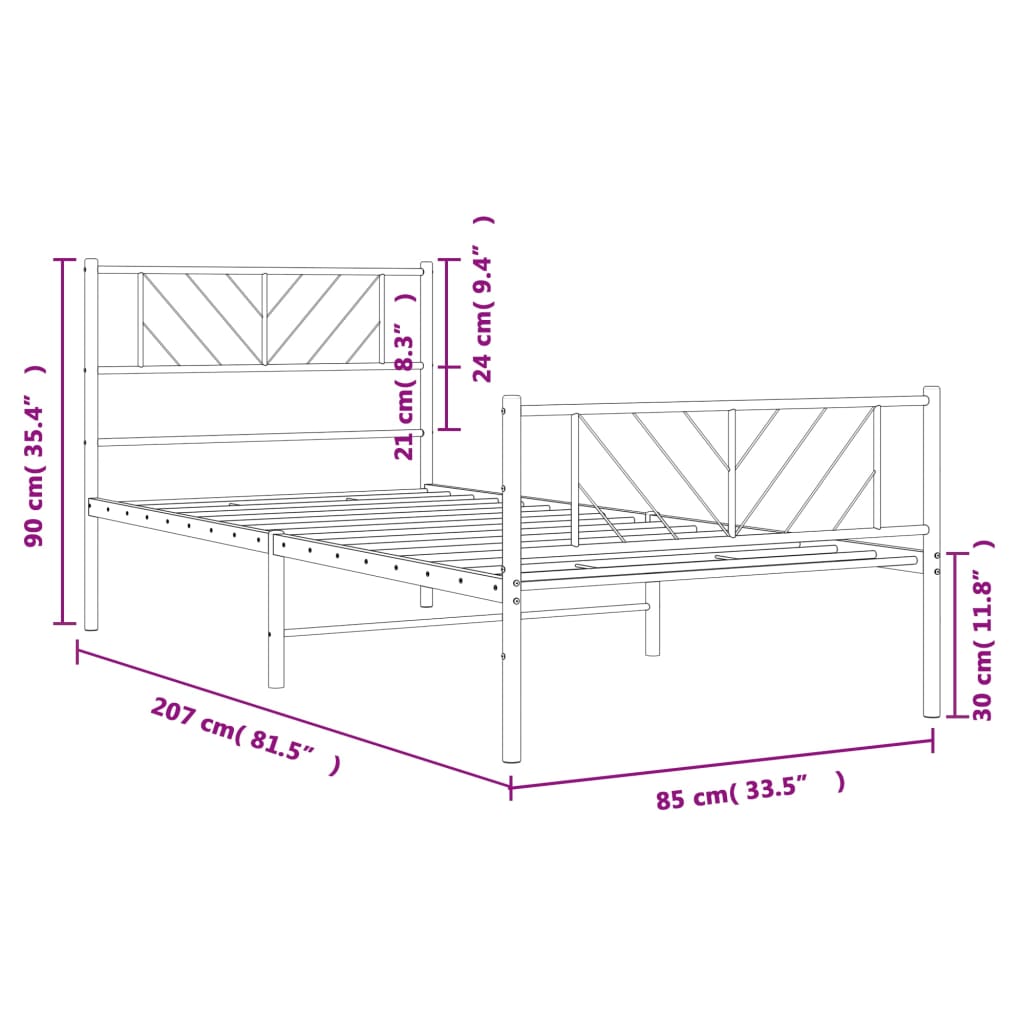 vidaXL Metalowa rama łóżka z wezgłowiem i zanóżkiem, czarna, 80x200 cm