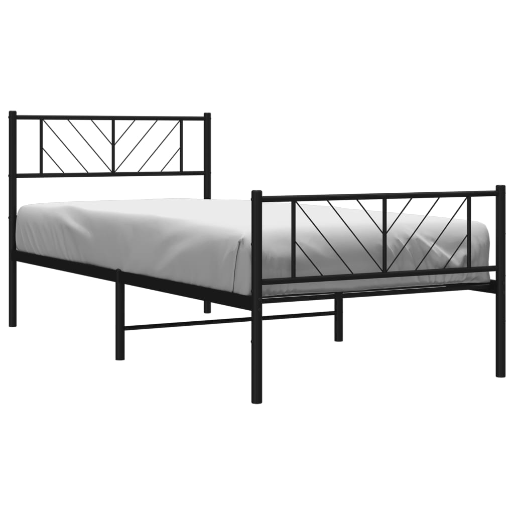 vidaXL Metalowa rama łóżka z wezgłowiem i zanóżkiem, czarna, 90x190 cm