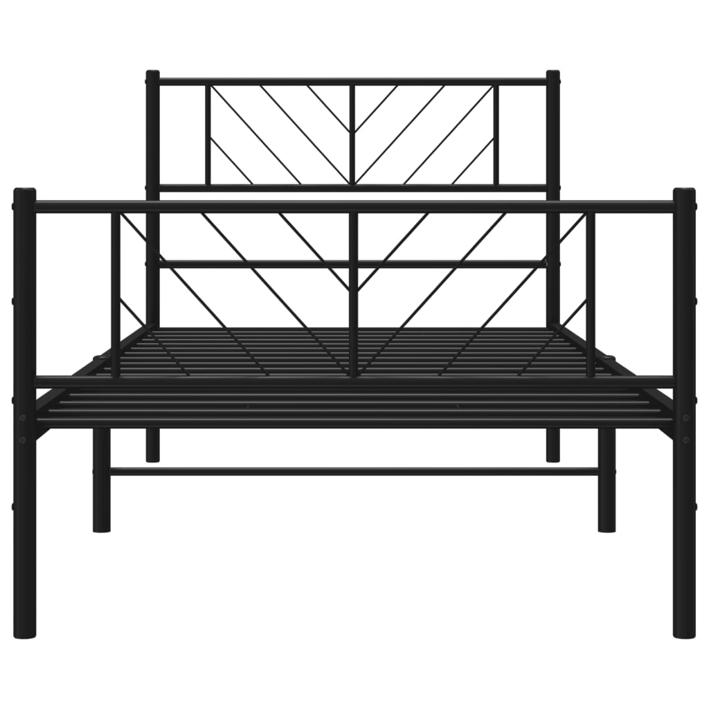 vidaXL Metalowa rama łóżka z wezgłowiem i zanóżkiem, czarna, 90x190 cm