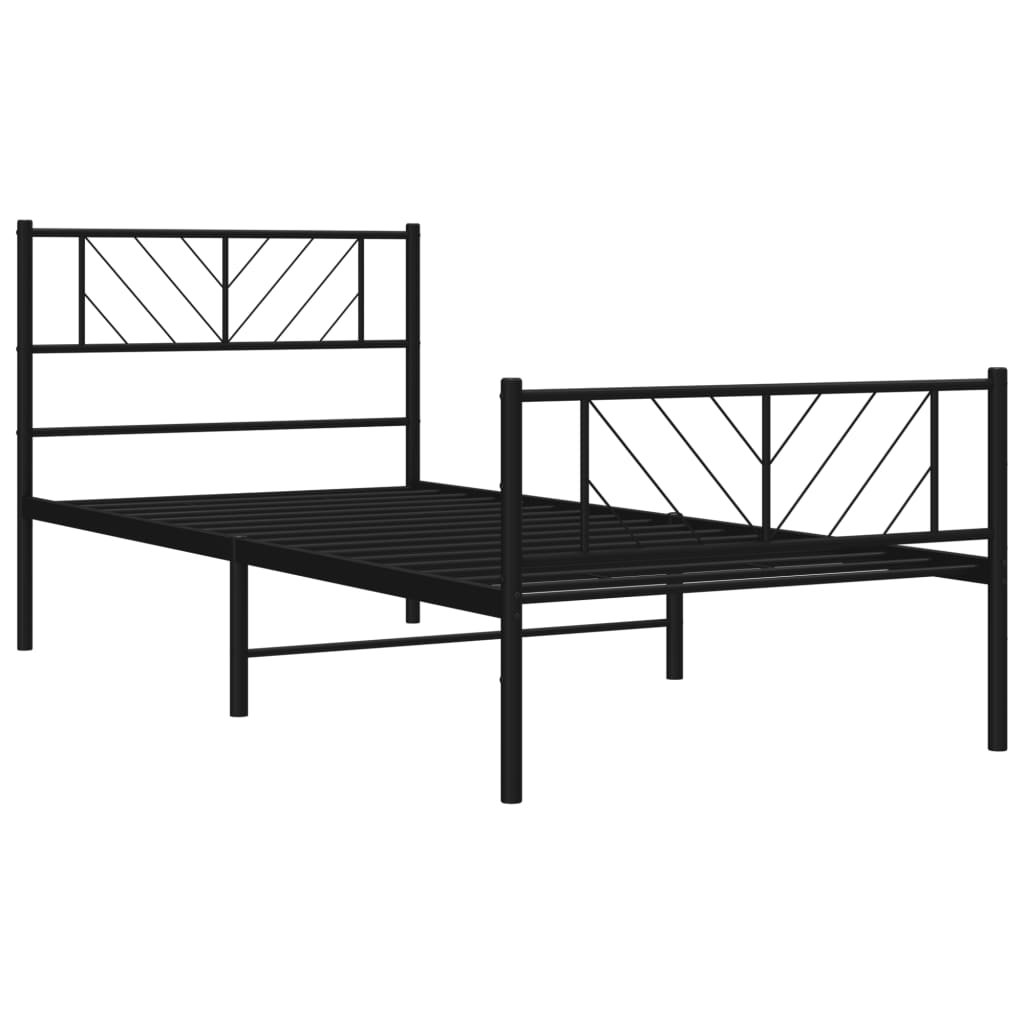 vidaXL Metalowa rama łóżka z wezgłowiem i zanóżkiem, czarna, 90x200 cm