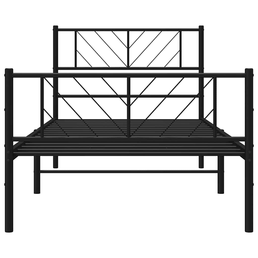 vidaXL Metalowa rama łóżka z wezgłowiem i zanóżkiem, czarna, 100x190cm
