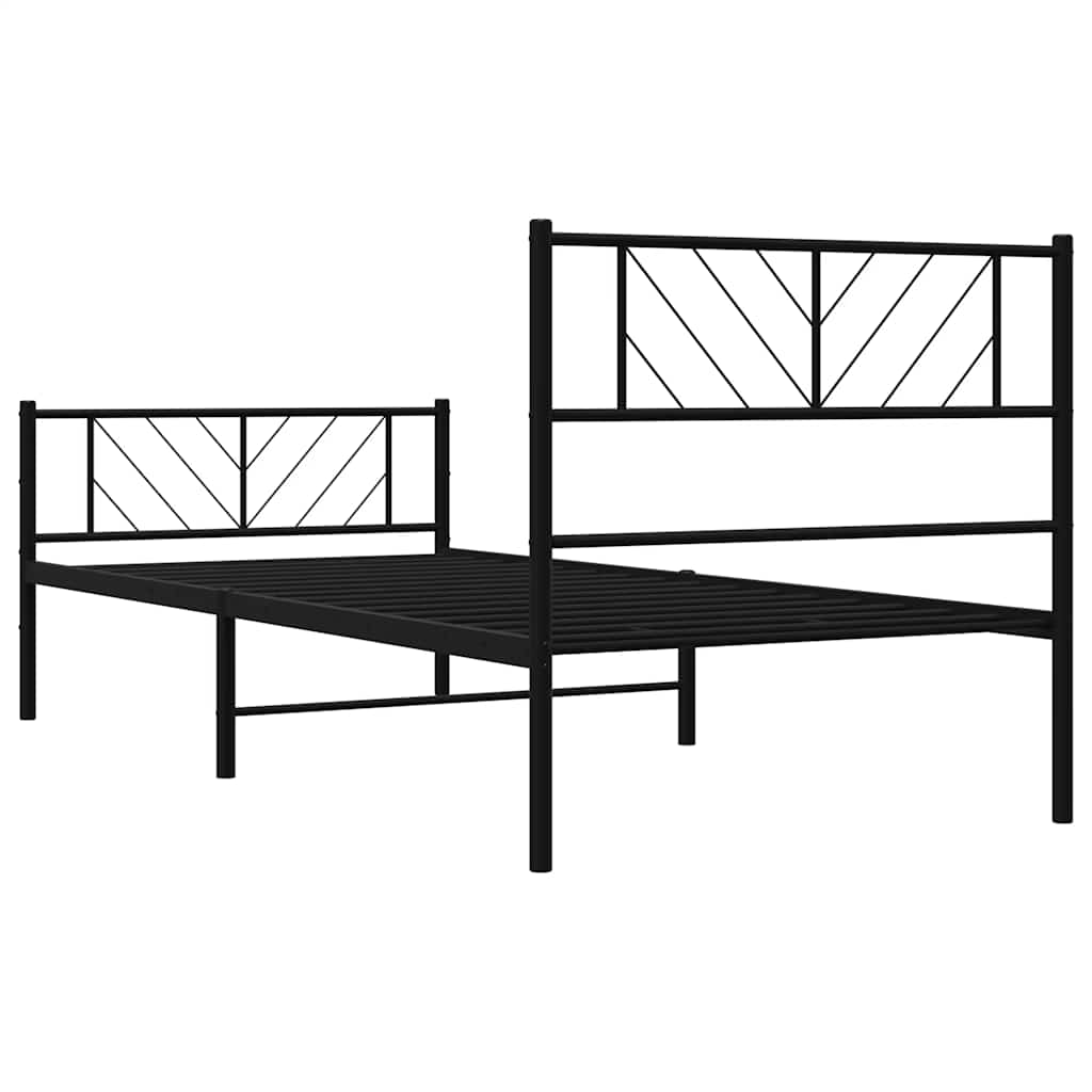vidaXL Metalowa rama łóżka z wezgłowiem i zanóżkiem, czarna, 100x190cm