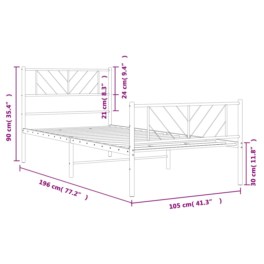 vidaXL Metalowa rama łóżka z wezgłowiem i zanóżkiem, czarna, 100x190cm