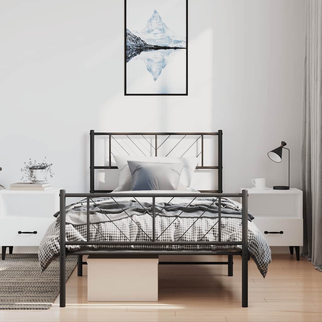 vidaXL Metalowa rama łóżka z wezgłowiem i zanóżkiem, czarna, 100x190cm