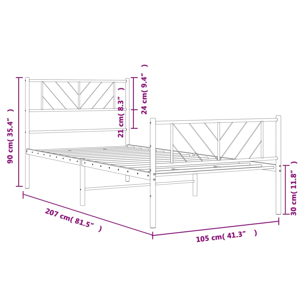 vidaXL Metalowa rama łóżka z wezgłowiem i zanóżkiem, czarna, 100x200cm