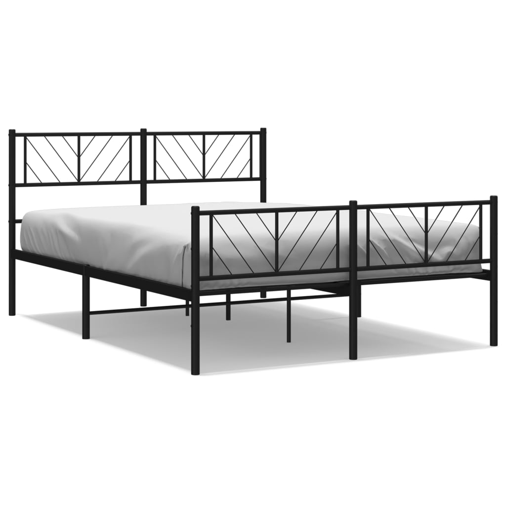vidaXL Metalowa rama łóżka z wezgłowiem i zanóżkiem, czarna, 120x190cm