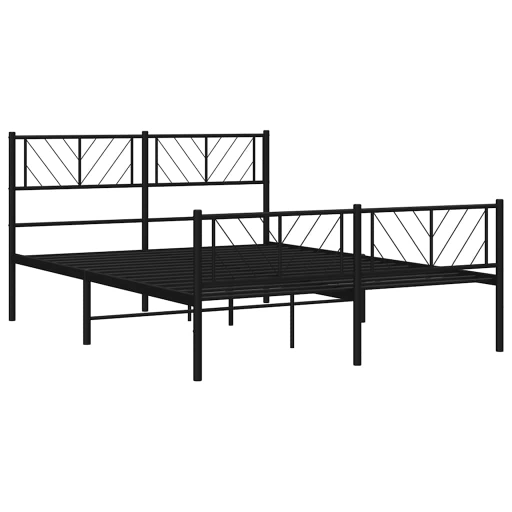 vidaXL Metalowa rama łóżka z wezgłowiem i zanóżkiem, czarna, 135x190cm