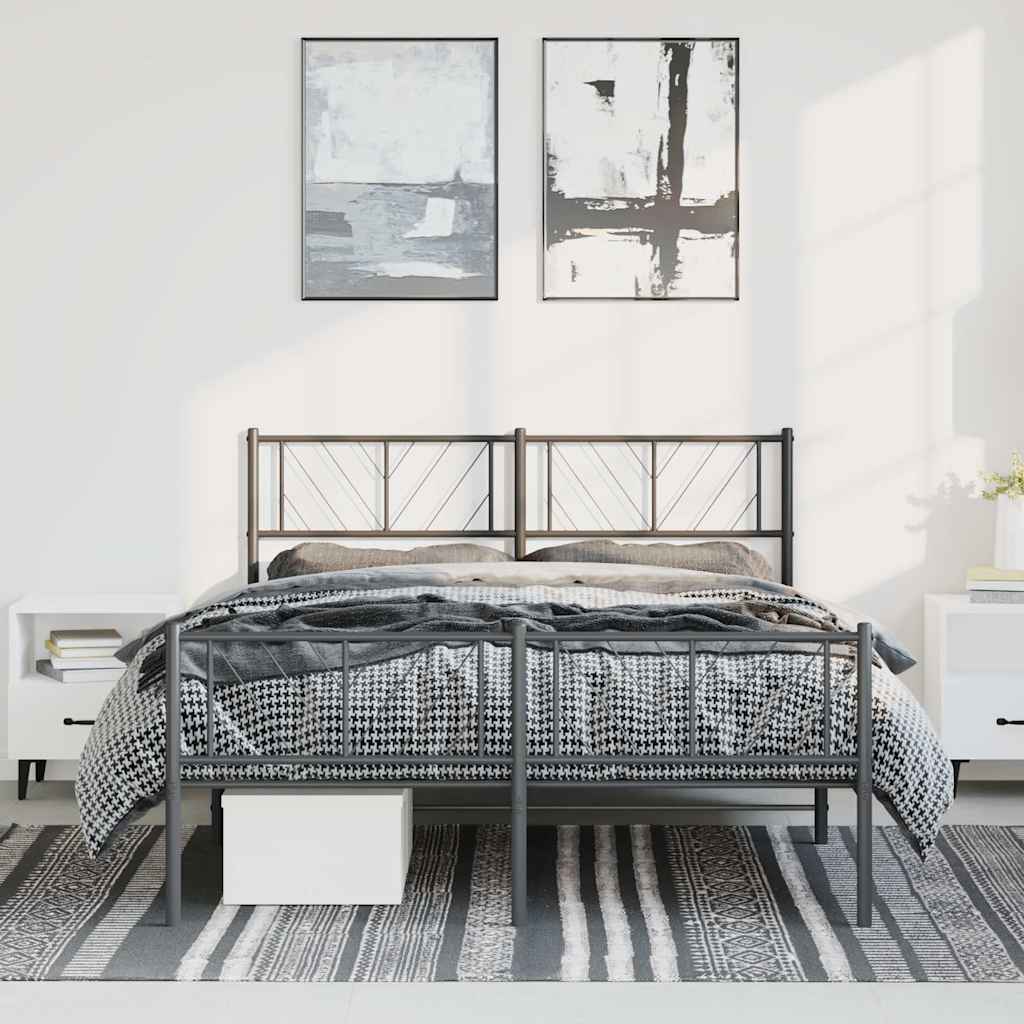 vidaXL Metalowa rama łóżka z wezgłowiem i zanóżkiem, czarna, 135x190cm