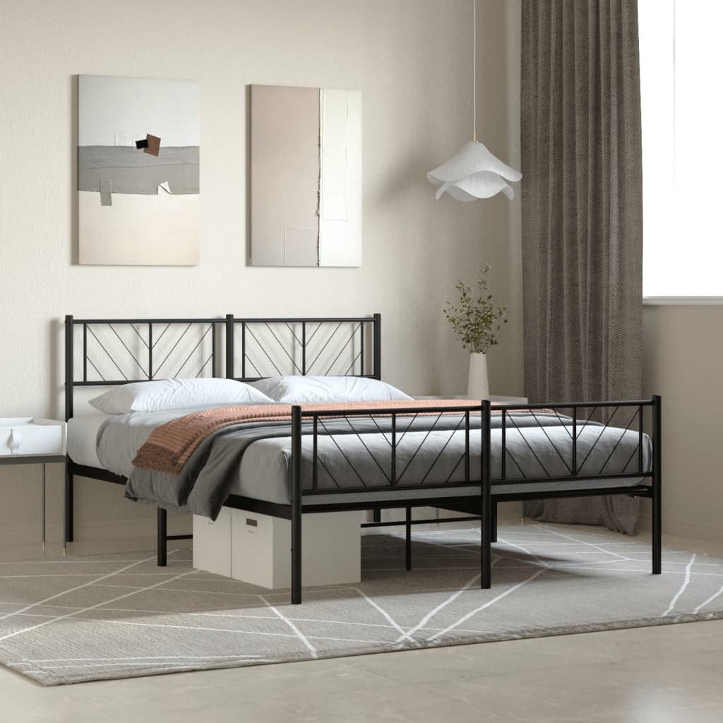 vidaXL Metalowa rama łóżka z wezgłowiem i zanóżkiem, czarna, 140x190cm