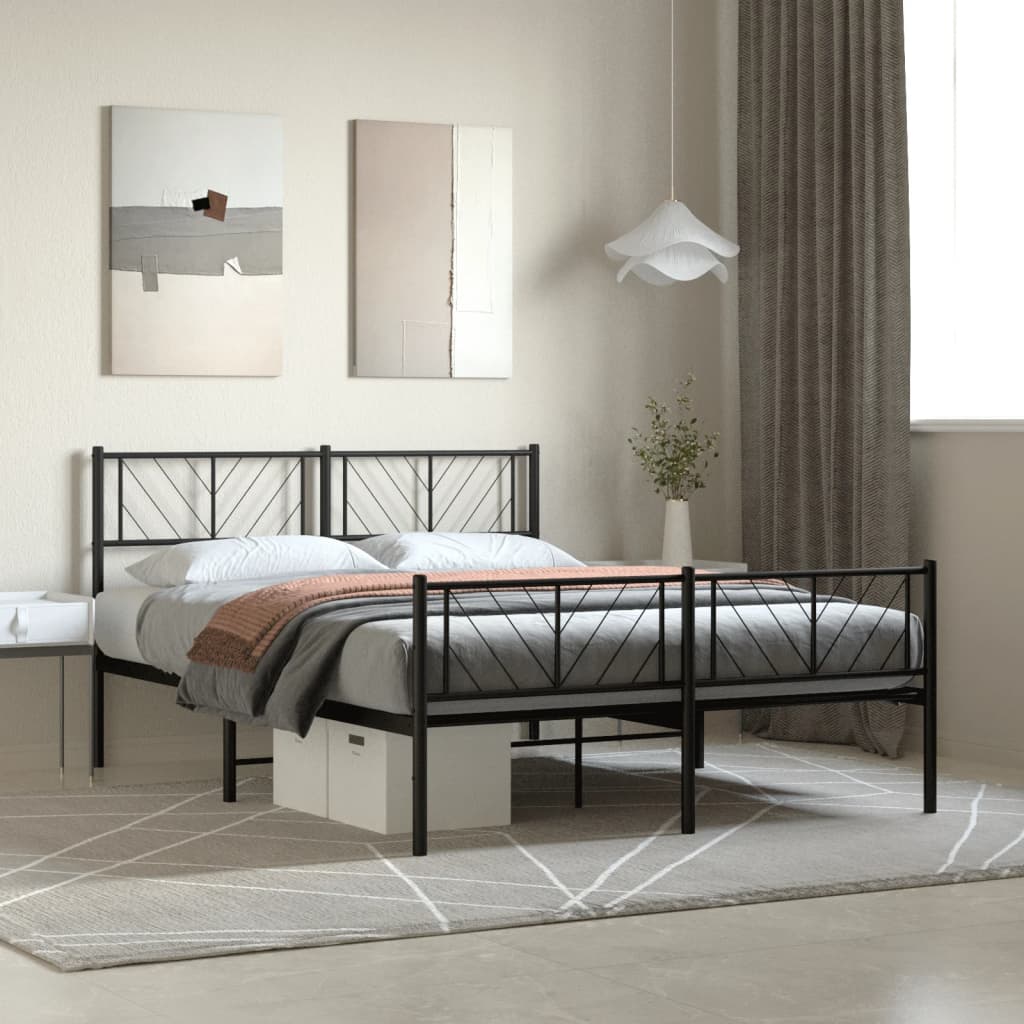 vidaXL Metalowa rama łóżka z wezgłowiem i zanóżkiem, czarna, 140x200cm