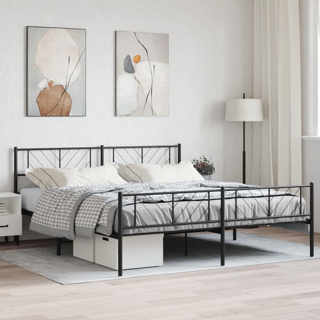 vidaXL Metalowe łóżko z zanóżkiem, bez materaca, czarne, 180x200 cm