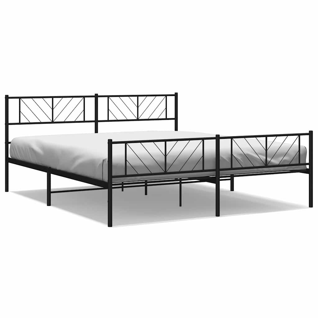 vidaXL Metalowa rama łóżka z wezgłowiem i zanóżkiem, czarna, 183x213cm