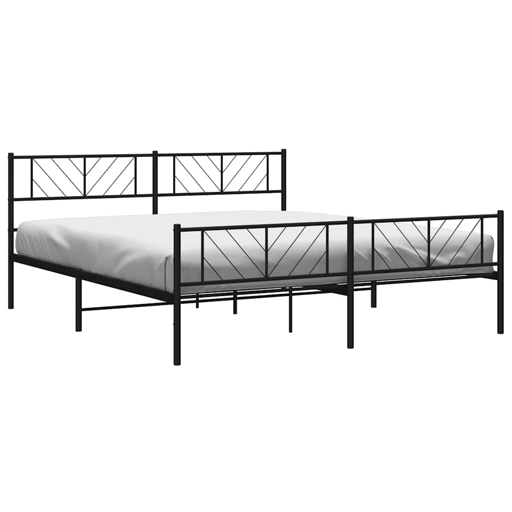 vidaXL Metalowa rama łóżka z wezgłowiem i zanóżkiem, czarna, 183x213cm