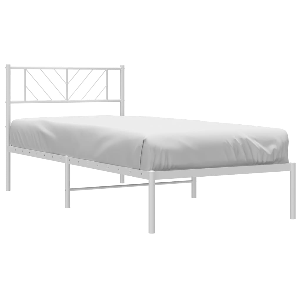 vidaXL Metalowe łóżko z wezgłowiem, bez materaca, białe, 75x190 cm