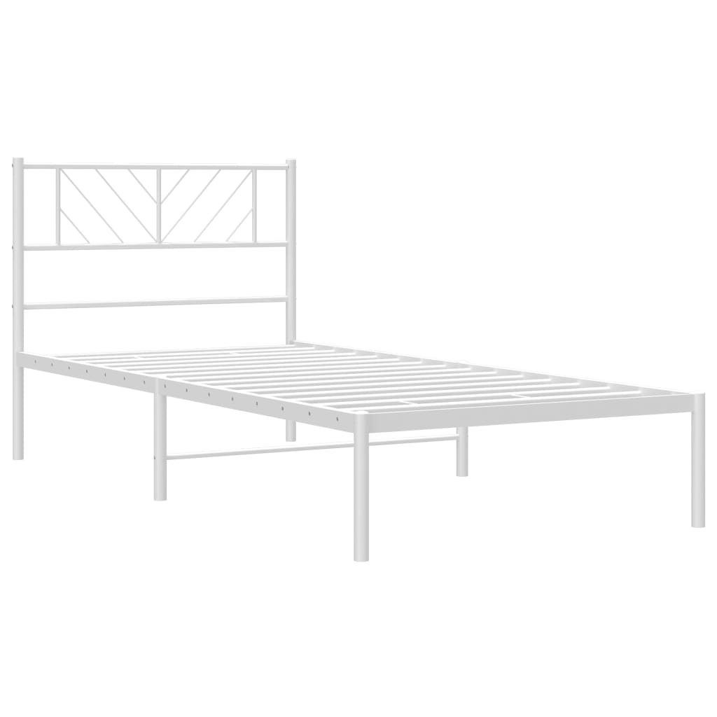 vidaXL Metalowe łóżko z wezgłowiem, bez materaca, białe, 75x190 cm